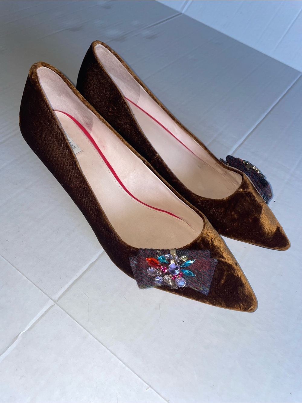 Cole Haan Brown Velvet Pointed-Toe Embellished Heels - Picture 3 of 9